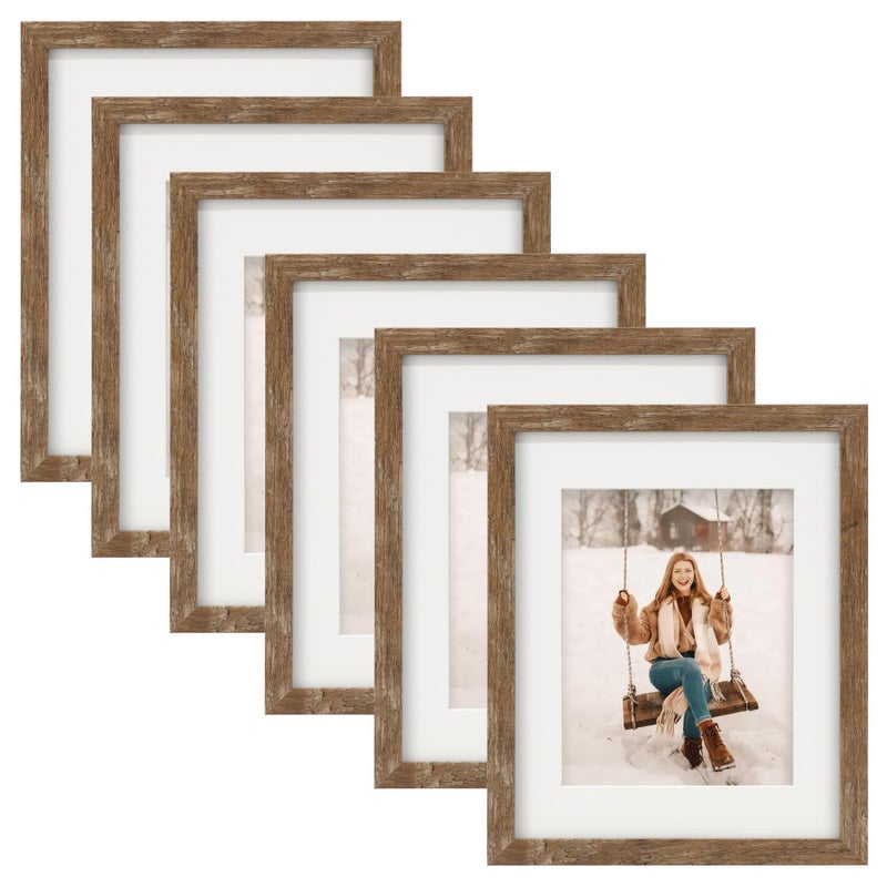 8x10 Picture Frames Set of 6 Rustic Wood Grain Photo Frame for Gallery Wall Mounting or Tabletop Display