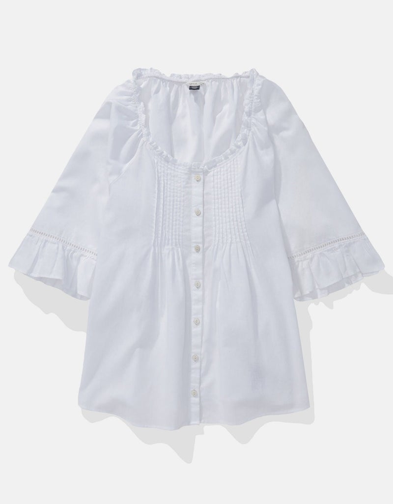 American Eagle AE Linen-Blend Ruffle Blouse - Image 3