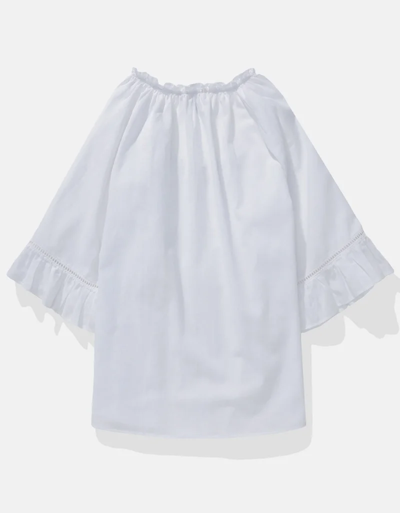 American Eagle  AE Linen-Blend Ruffle Blouse for Women | Best Price UAE