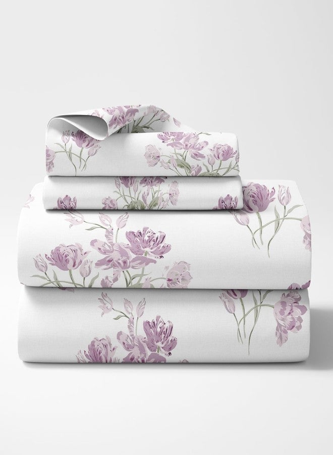 haus & kinder Double Bed Floral Bedsheet with 2 Pillow Covers| 90x100 Inches |186 TC Queen Size Cotton Bed Sheet Breathable | Soft | Lilac Dream - Image 4