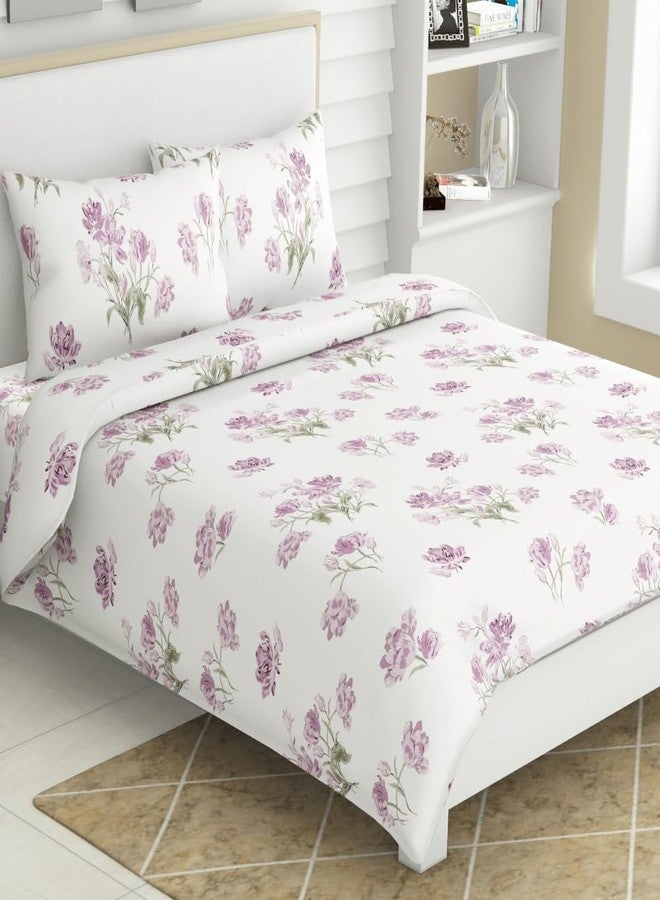 haus & kinder Double Bed Floral Bedsheet with 2 Pillow Covers| 90x100 Inches |186 TC Queen Size Cotton Bed Sheet Breathable | Soft | Lilac Dream - Image 1