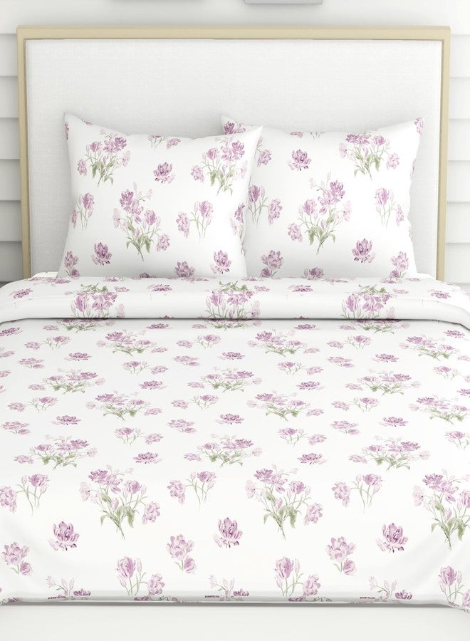 haus & kinder Double Bed Floral Bedsheet with 2 Pillow Covers| 90x100 Inches |186 TC Queen Size Cotton Bed Sheet Breathable | Soft | Lilac Dream - Image 2