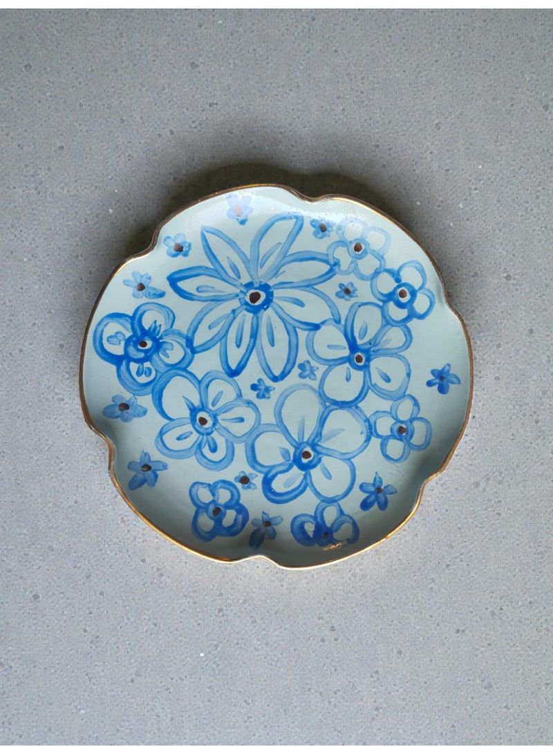 طبق من الفخار و الخزف رسم يدوي للديكور ولتقديم الطعام آمنة للاستخدام في الميكروويف وغسالة الأطباق والفرن، خفيفة الوزن ومقاومة للخدش 20 سم