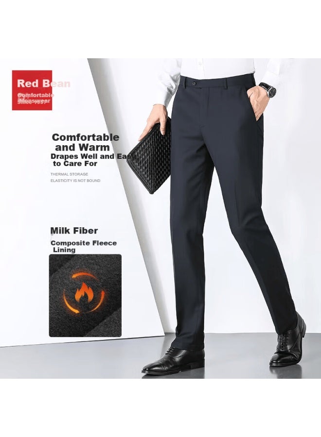 Hodo Men's Dress Pants Autumn Winter Warm Comfortable Slim Fit Business Fleece Lined Suit Pants - Image 1