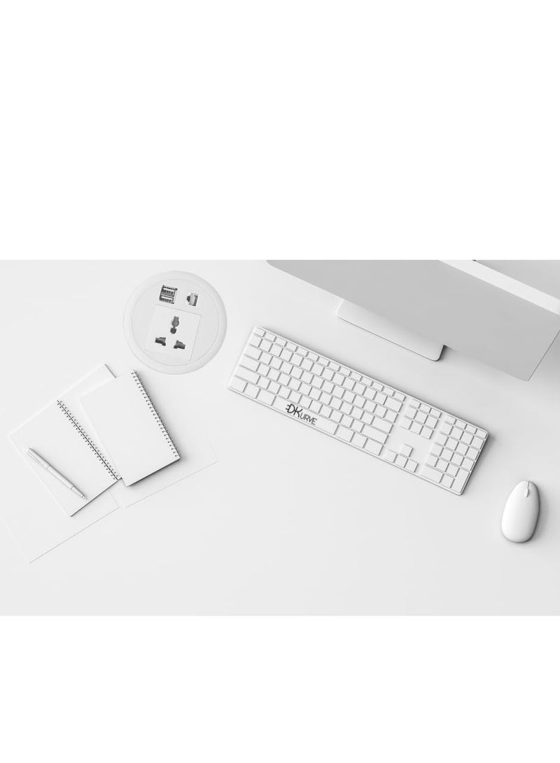 DKURVE Desk Universal Power Grommet: Two USB Chargers, LAN Port, White Mini Desktop Round Socket for Furniture Power Outlets - Image 3