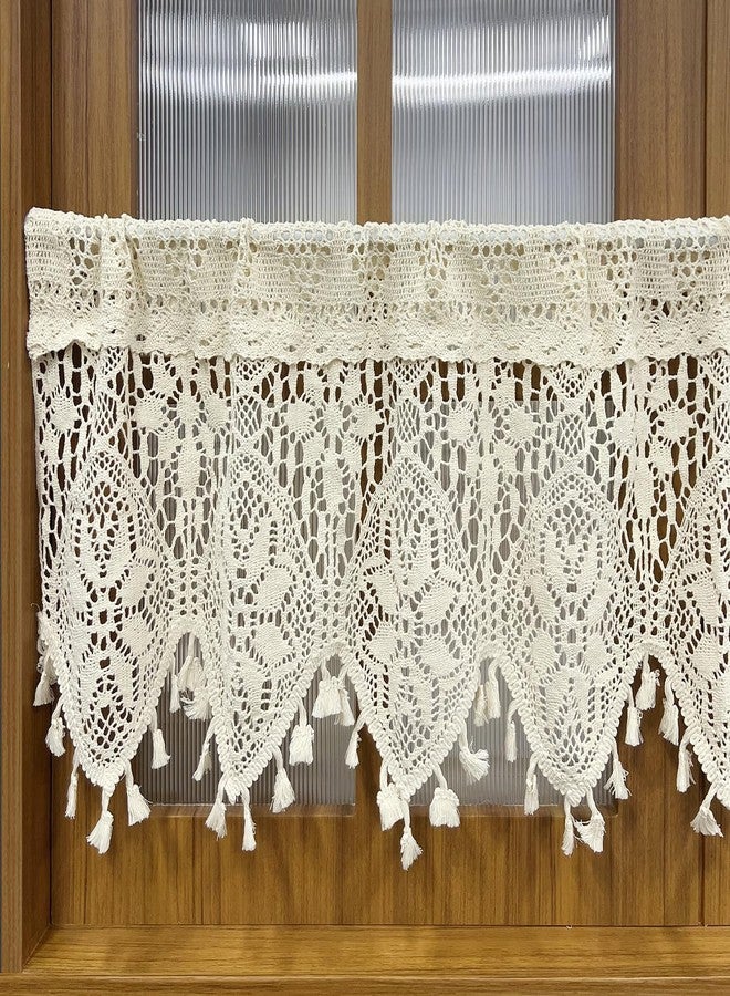 AiFMQQ Boho Crochet Lace Sheer Curtain Valance for Kitchen Windows Vintage Macrame Valances for Dining Room Living Room Farmhouse Rustic Crochet Valance Rod Pocket 1 Panel (W35 L15 inch,Beige) - Image 5