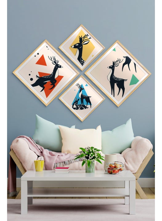 Özcanlar Frame Framed Multi Table New Generation Angled Wooden Frame Geyik Deer Concept 4 Pcs New Year Gift