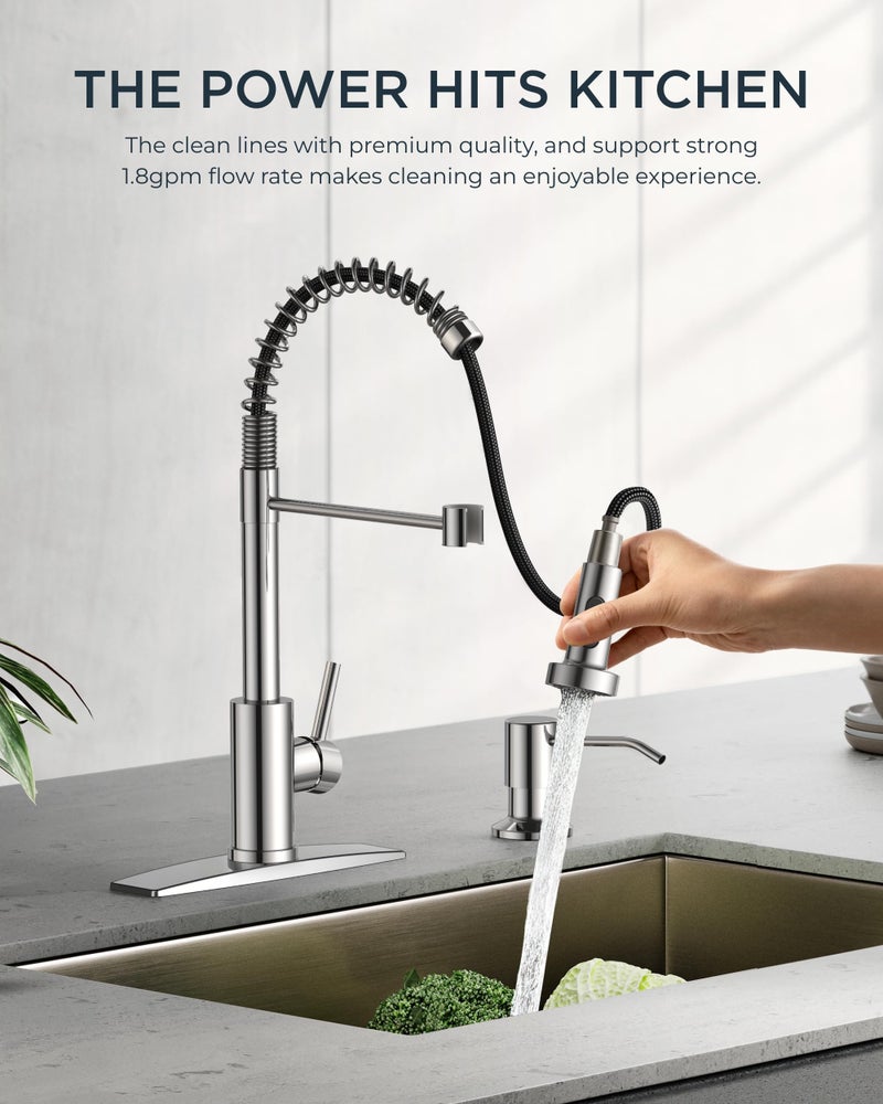 FORIOUS Kitchen Faucets, Chrome Kitchen Sink Faucet with Pull Down Sprayer, Commercial Kitchen Faucet Stainless Steel, Classic Single Handle Pull Out Sink Faucets for Farmhouse RV Laundry Utility Room - Image 4