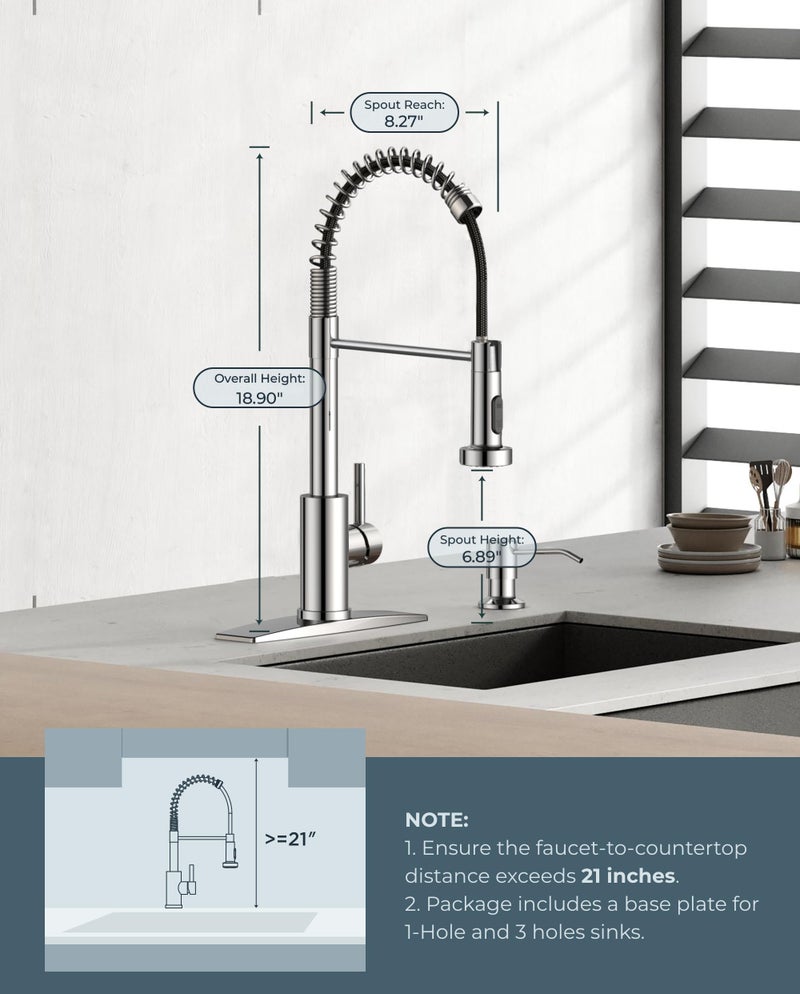 FORIOUS Kitchen Faucets, Chrome Kitchen Sink Faucet with Pull Down Sprayer, Commercial Kitchen Faucet Stainless Steel, Classic Single Handle Pull Out Sink Faucets for Farmhouse RV Laundry Utility Room - Image 5
