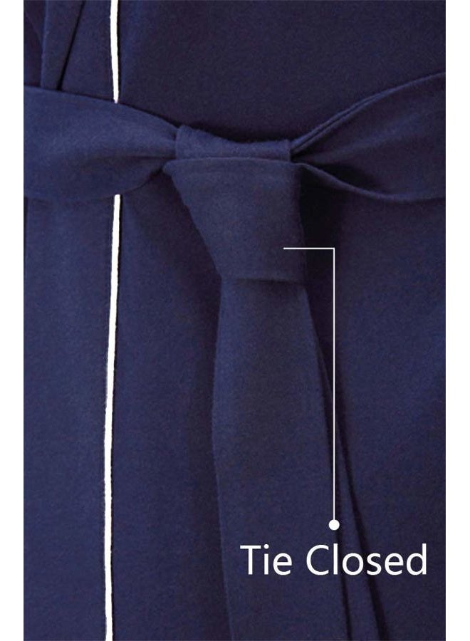 HOLOVE Lightweight Cotton Bathrobe Men Knee Length Comfy Robe (Navy Blue L/XL), Navy Blue, L-XL - Image 5