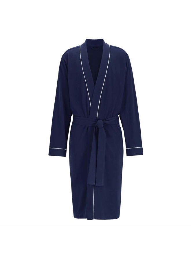 HOLOVE Lightweight Cotton Bathrobe Men Knee Length Comfy Robe (Navy Blue L/XL), Navy Blue, L-XL - Image 2