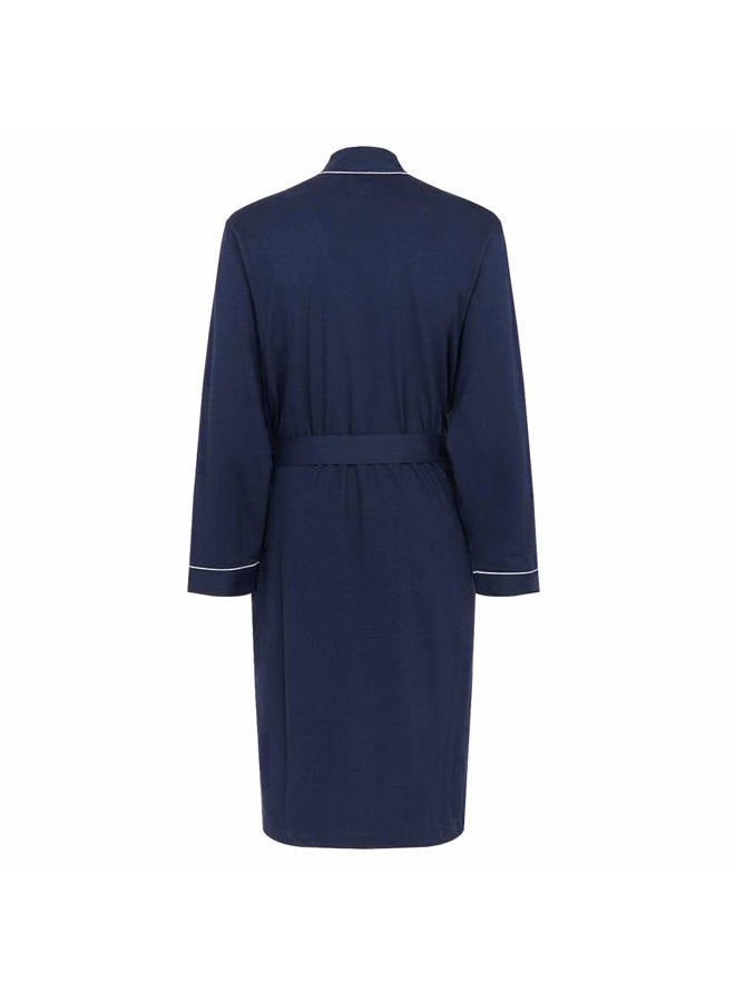 HOLOVE Lightweight Cotton Bathrobe Men Knee Length Comfy Robe (Navy Blue L/XL), Navy Blue, L-XL - Image 3