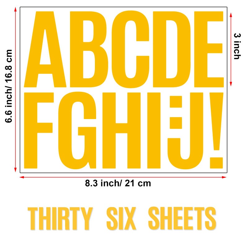 Bemeol 36 Sheets Letter Stickers 3 Inch Vinyl Letters Alphabet Stickers Self Adhesive Stick On Letters For School Office Home Bulletin Boards Mailbox Decor(Yellow,3Inch) - Image 2