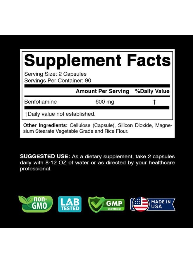 Vitabod Benfotiamine 600mg 180 Vegetarian Capsules - Also Called Fat Soluble Vitamin - Image 2