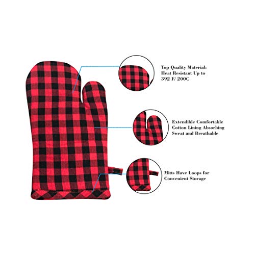 PIXEL HOME Cotton Microwave Oven Mitten for Microwave - Set of 2 PCS Oven Glove - Heat Resistant (Colour-Red&Black Check) - Image 5