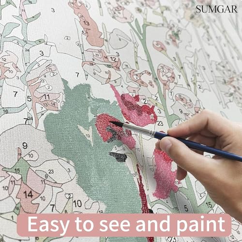 SUMGAR Framed Paint by Numbers Kit for Adults Flowers, Pink Wildflower Canvas Painting Kits with Frame, DIY Acrylic Floral Number Painting for Adults Beginner, Easy Art Craft Home Decor Gift, 16x20in - Image 5