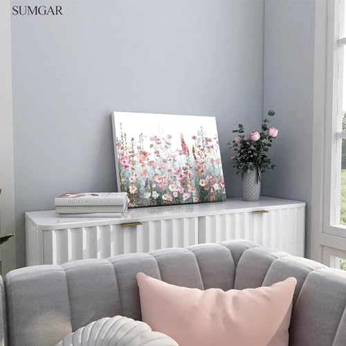 SUMGAR Framed Paint by Numbers Kit for Adults Flowers, Pink Wildflower Canvas Painting Kits with Frame, DIY Acrylic Floral Number Painting for Adults Beginner, Easy Art Craft Home Decor Gift, 16x20in - Image 3