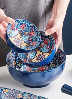 ماركة غير محددة طقم أواني طعام مكون من 16 قطعة على الطراز البوهيمي، مجموعة هدايا مطبخ كلاسيكية أنيقة فاخرة راقية، آمن للاستخدام في الفرن وغسالة الأطباق والميكروويف  - Image 2