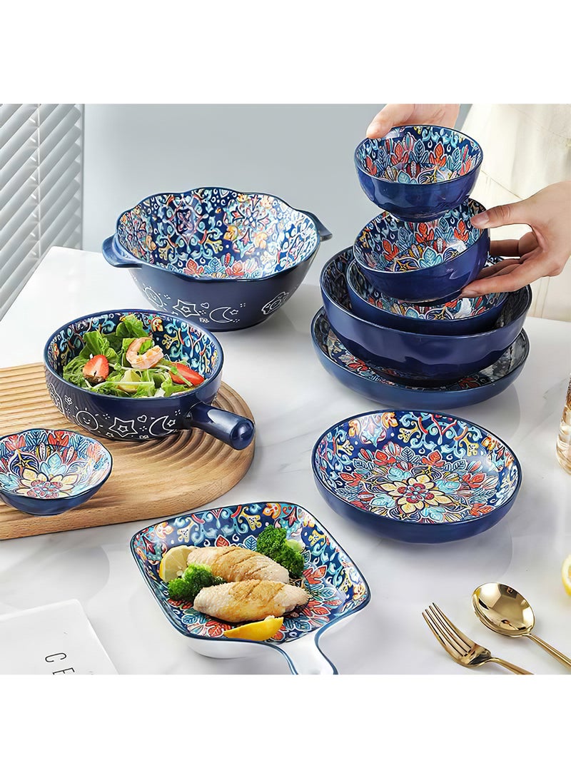 طقم أواني طعام مكون من 16 قطعة على الطراز البوهيمي، مجموعة هدايا مطبخ كلاسيكية أنيقة فاخرة راقية، آمن للاستخدام في الفرن وغسالة الأطباق والميكروويف - Image 5