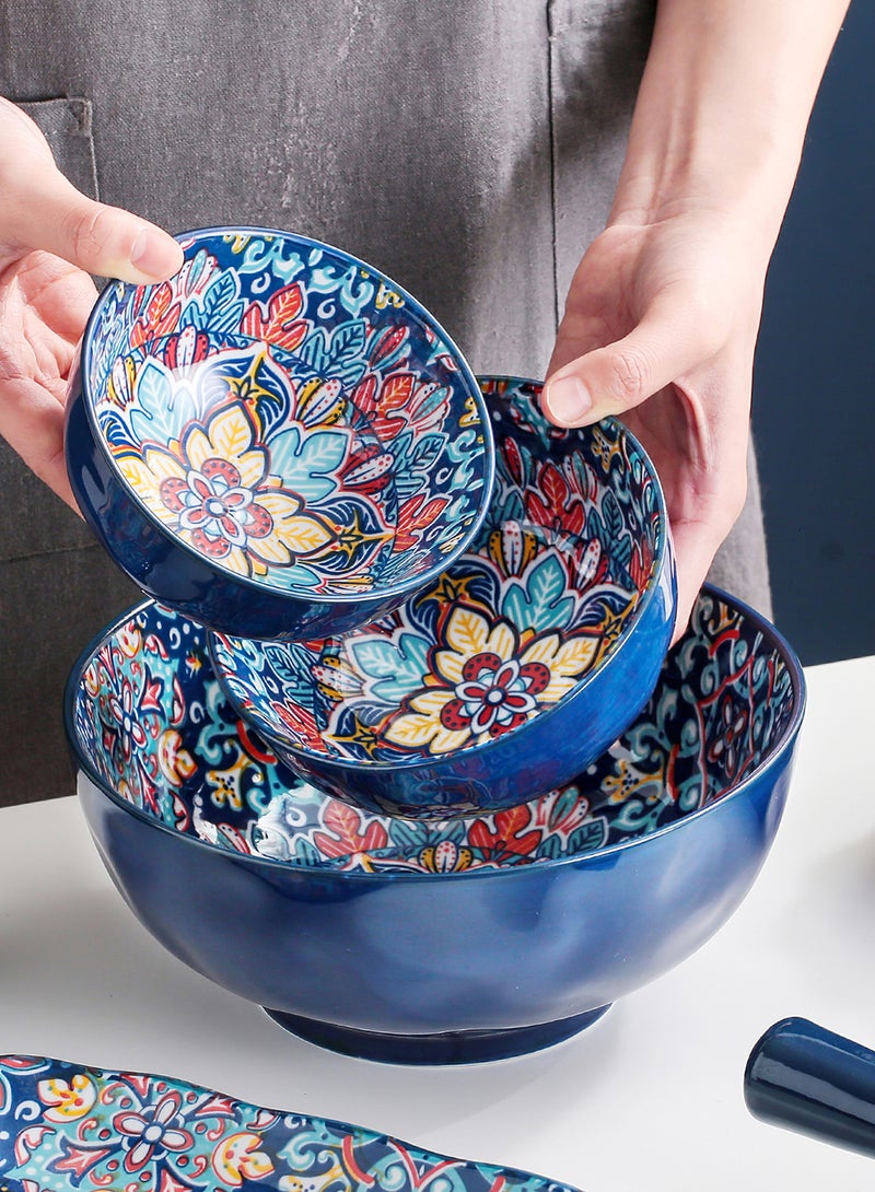 طقم أواني طعام مكون من 16 قطعة على الطراز البوهيمي، مجموعة هدايا مطبخ كلاسيكية أنيقة فاخرة راقية، آمن للاستخدام في الفرن وغسالة الأطباق والميكروويف - Image 2