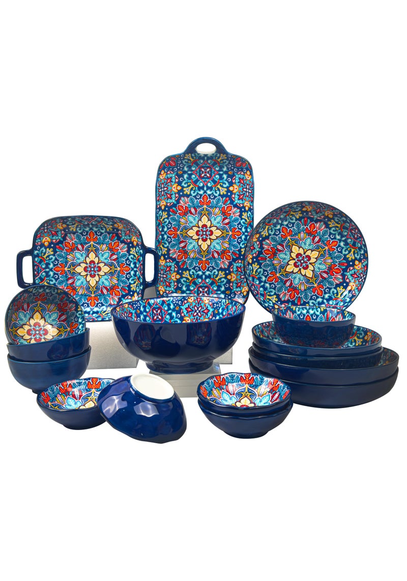 طقم أواني طعام مكون من 16 قطعة على الطراز البوهيمي، مجموعة هدايا مطبخ كلاسيكية أنيقة فاخرة راقية، آمن للاستخدام في الفرن وغسالة الأطباق والميكروويف - Image 1
