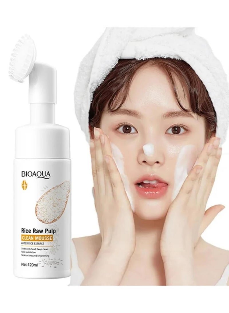 BIOAQUA Facial Foam Exfoliating Brush Aloe Vera Hyaluronic Acid Facial Cleansing Deep Cleansing Eliminates Pores, Moisturizes Skin and Removes Makeup, Ideal for All Skin Types (Rice)  - Image 1