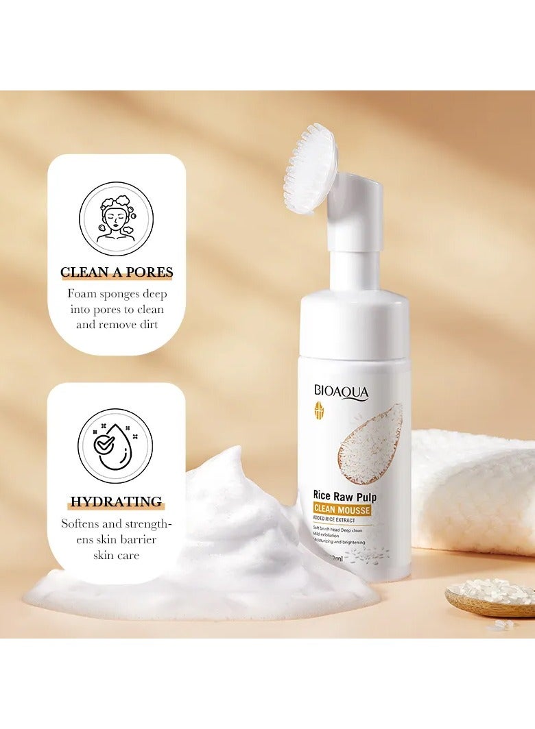 BIOAQUA Facial Foam Exfoliating Brush Aloe Vera Hyaluronic Acid Facial Cleansing Deep Cleansing Eliminates Pores, Moisturizes Skin and Removes Makeup, Ideal for All Skin Types (Rice)  - Image 3