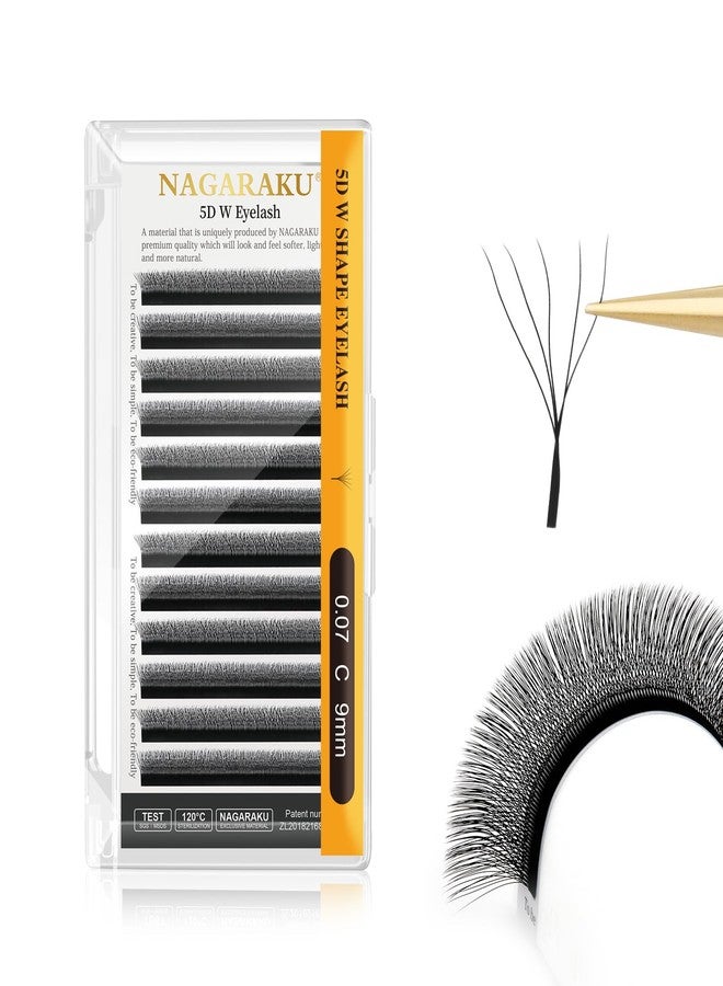 NAGARAKU 5D W Eyelash Extension 0.07mm 5D Volume Matte Black Premade Cluster Fans pre Fanned yy Eye Lashes (9mm, 0.07 C) - Image 1