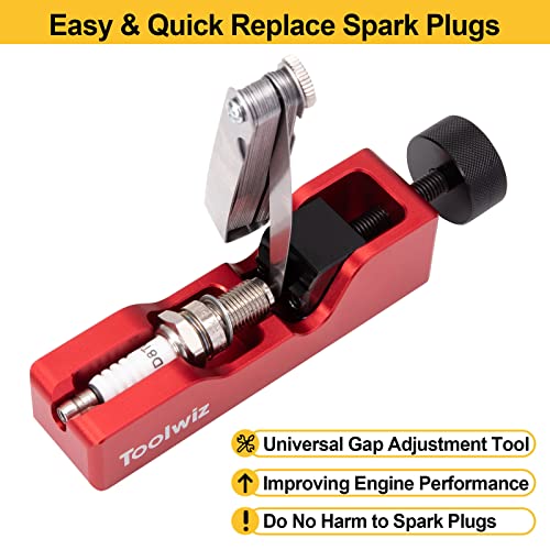 Toolwiz Spark Plug Gap Tool with 32 Blade Steel Feeler Gauge, Universal Gapping Tool for Most 10mm 12mm 14mm 16mm Thread Spark Plugs, Red - Image 2