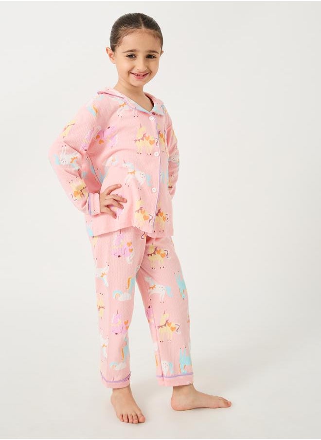 Styli Styli All-Over Unicorn Print Long Sleeve Shirt and Pyjama Set  - Image 2