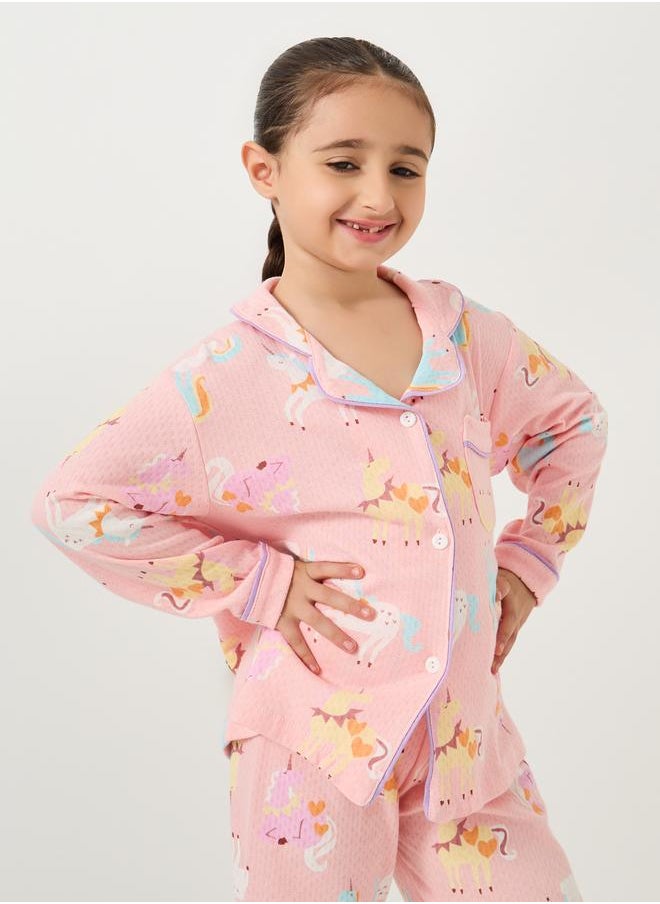 Styli Styli All-Over Unicorn Print Long Sleeve Shirt and Pyjama Set  - Image 3