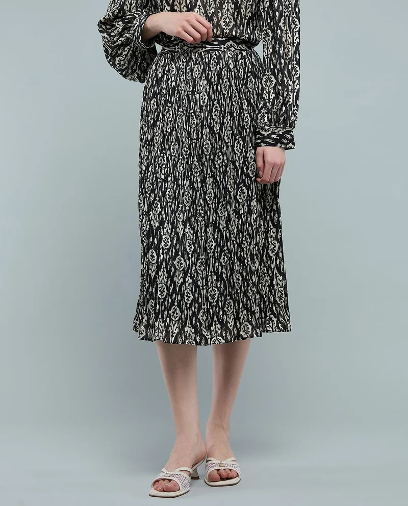 أر أند بي Patterned Midi Skirt with Elastic Waist