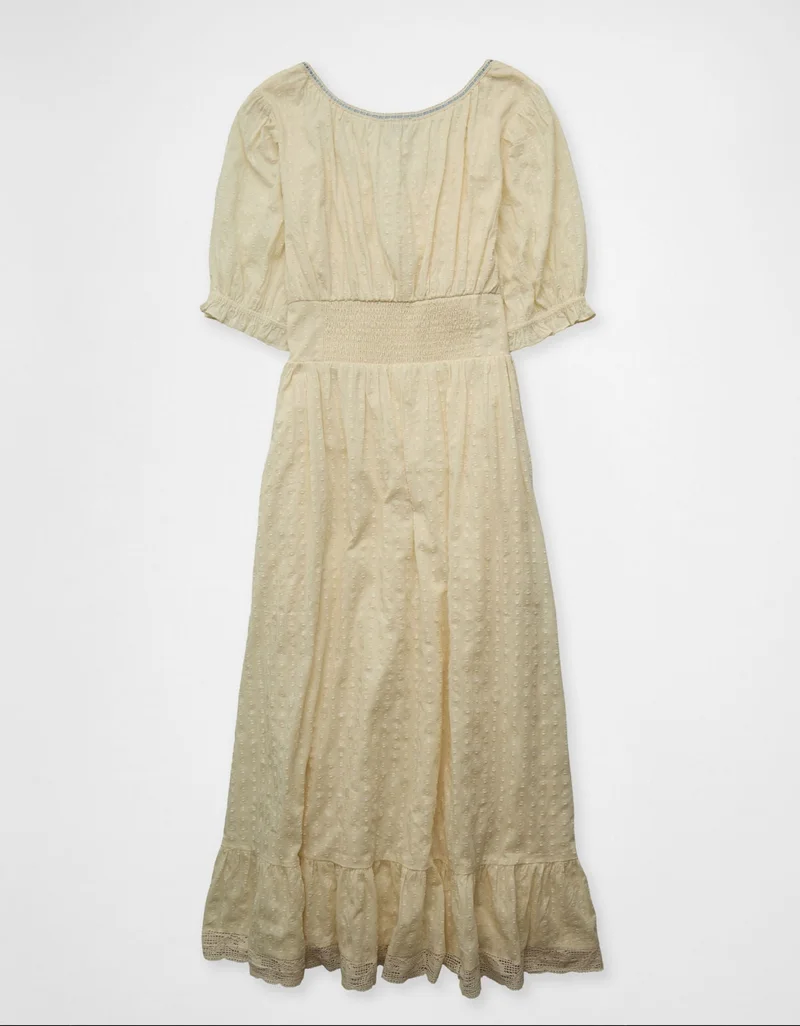 American Eagle AE Tie-Front Lace Midi Dress