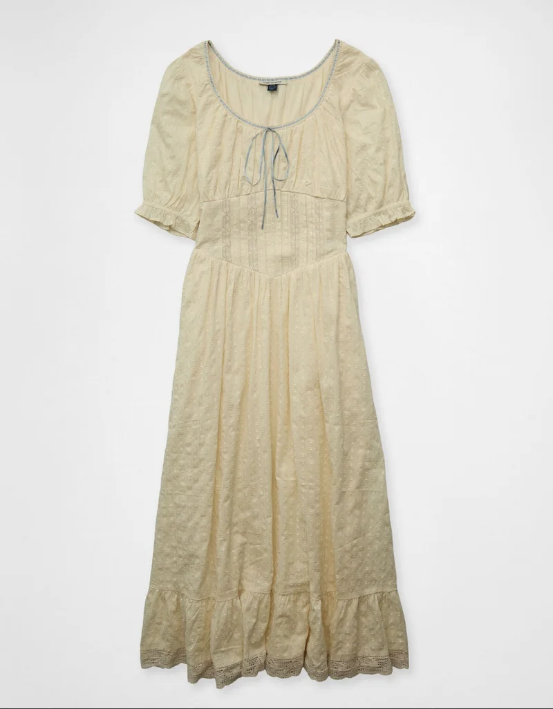 American Eagle AE Tie-Front Lace Midi Dress