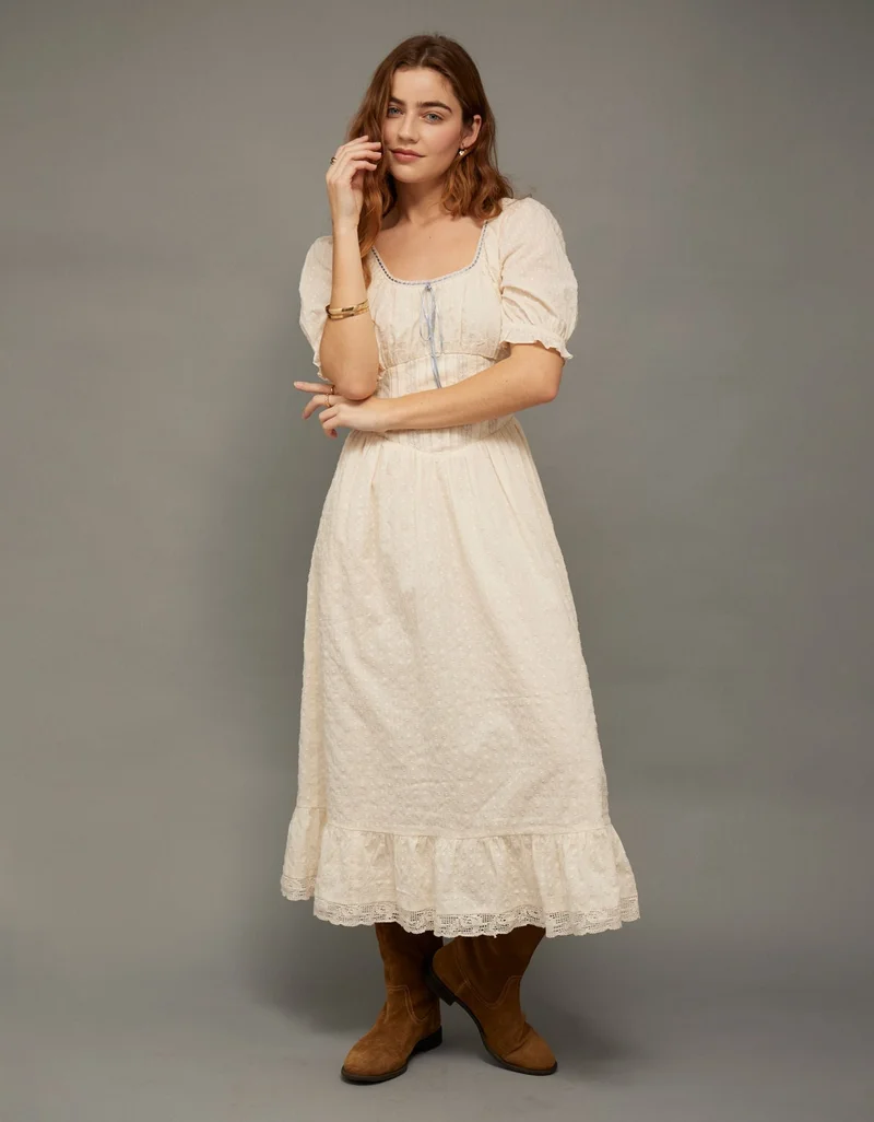 امريكان ايجل فستان ميدي برباط أمامي وتفاصيل دانتيل