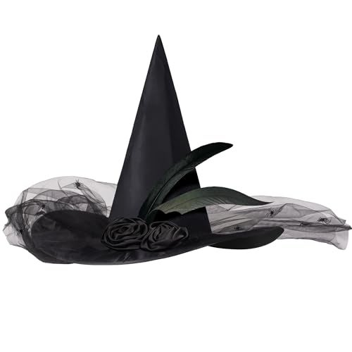 JUSTOTRY Halloween Witch Hat for Women Black Spider Witches Hat Adult Wizard Witch Hats for Women Girl Cosplay Halloween Party Costume Accessory - Image 1