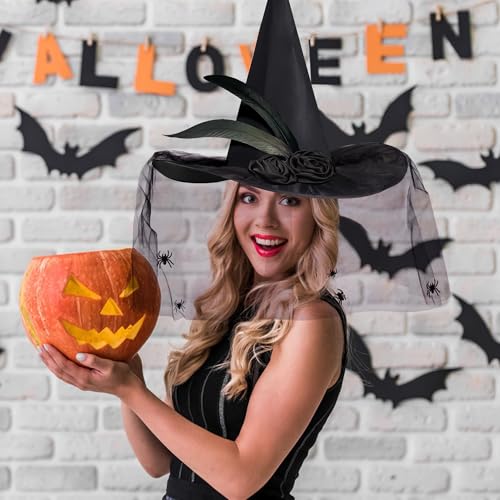 JUSTOTRY Halloween Witch Hat for Women Black Spider Witches Hat Adult Wizard Witch Hats for Women Girl Cosplay Halloween Party Costume Accessory - Image 2