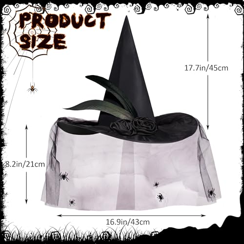 JUSTOTRY Halloween Witch Hat for Women Black Spider Witches Hat Adult Wizard Witch Hats for Women Girl Cosplay Halloween Party Costume Accessory - Image 3