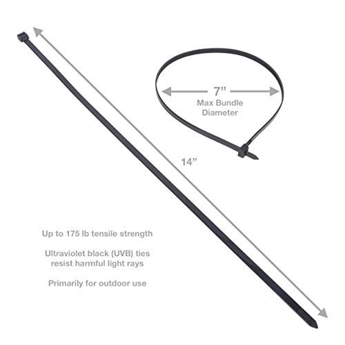 Gardner Bender 46-424UVB Heavy-Duty Cable Tie, 24 inch, 180 lb, Electrical Wire and Cord Management, Nylon Zip Tie, 50 Pk, UV Resistant Black - Image 2