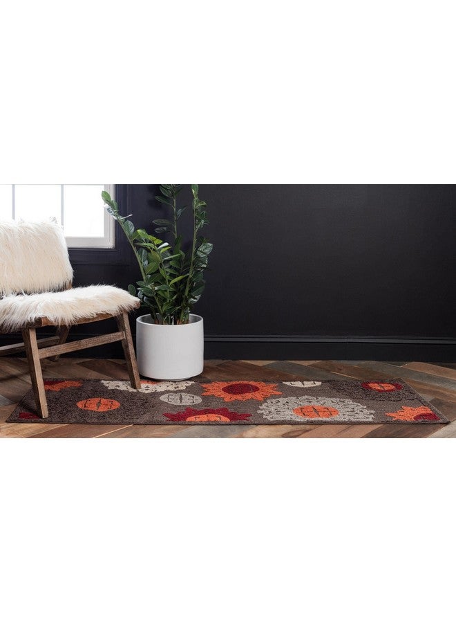Unique Loom Outdoor Modern Collection Area Rug Chicago (2' X 6' 1 Runner Brown/ Orange) - Image 3