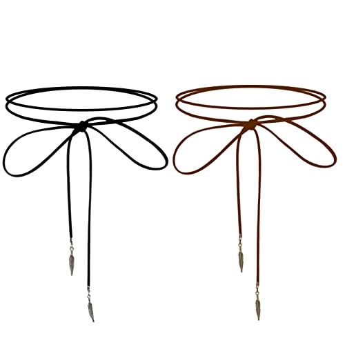 Doubnine Boho Feather Choker Wrap Necklace 2pcs Versatility Vegan Suede Y Lariat Gothic Black Brown Bronze Accessories for Women - Image 2