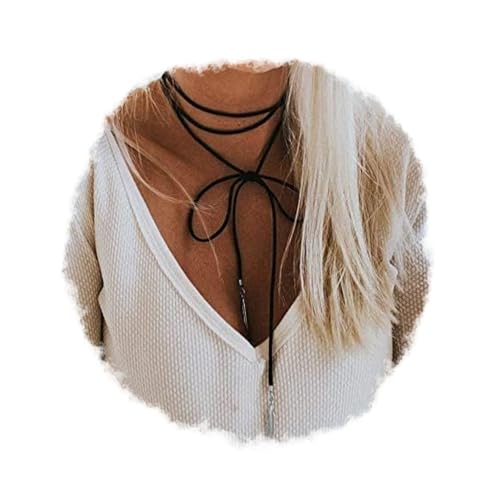 Doubnine Boho Feather Choker Wrap Necklace 2pcs Versatility Vegan Suede Y Lariat Gothic Black Brown Bronze Accessories for Women - Image 1