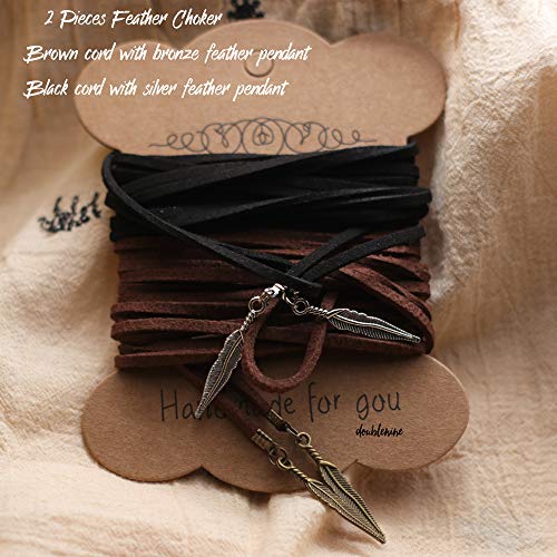 Doubnine Boho Feather Choker Wrap Necklace 2pcs Versatility Vegan Suede Y Lariat Gothic Black Brown Bronze Accessories for Women - Image 4