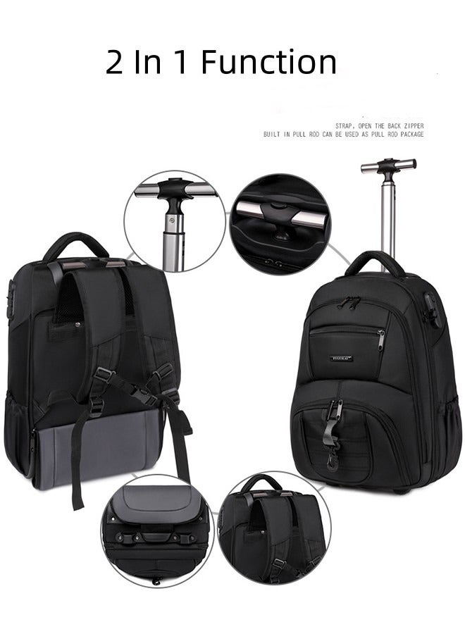 18 Inch Rolling Backpack Trolley for Travel Professional Laptop Travel Suitcase Business for Unisex Carry-On Luggage Lightweight Trolley School Bag for College Student - Image 3