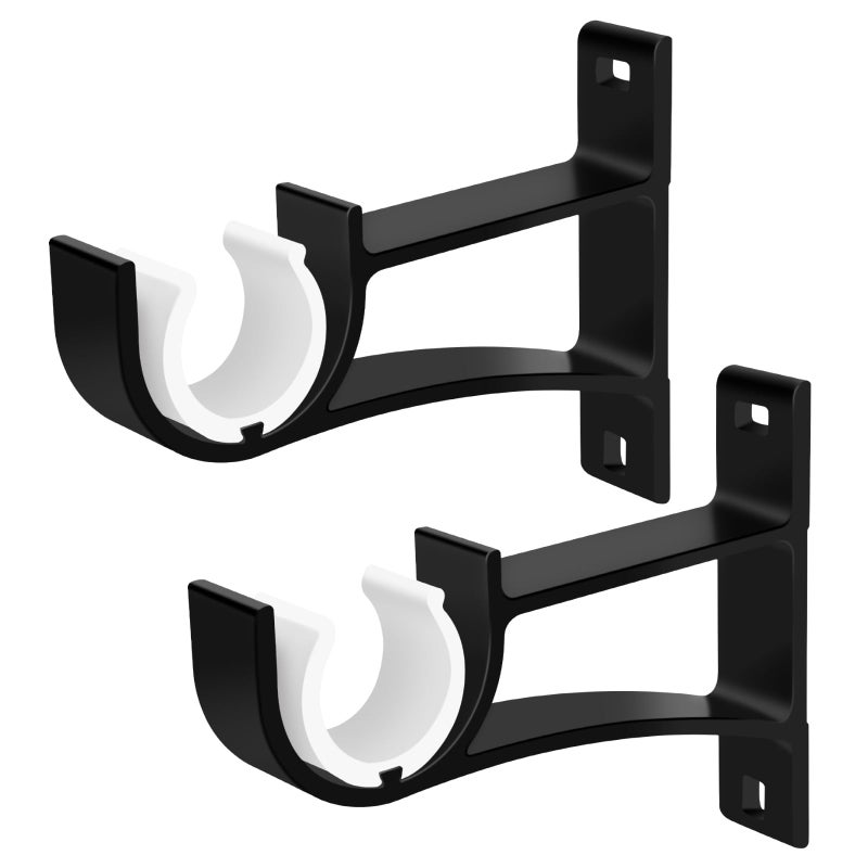 Curtain Rod Bracket Heavy Duty Curtain Rod Hooks Curtain Rod Holders Black Single Curtain Drapery Rod Hanger Support for 1 inch Rod Set of 2
