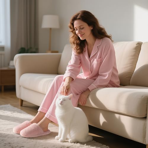 ULTRAIDEAS Womens Fluffy Scuff House Slippers Indoor Memory Foam (Size 7-8, Pink) - Image 2