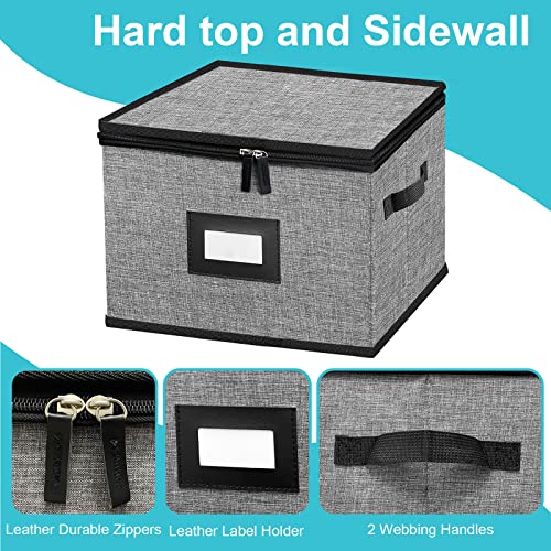 ouruer China Storage Containers-Quilted Dish Storage Containers with Lid Hard Shell for Moving Transport, Dinnerware Storage,Stackable Plate Storage,24 Felt Plate Dividers Included,2PACK 12*12*8in(Dark Grey) - Image 3