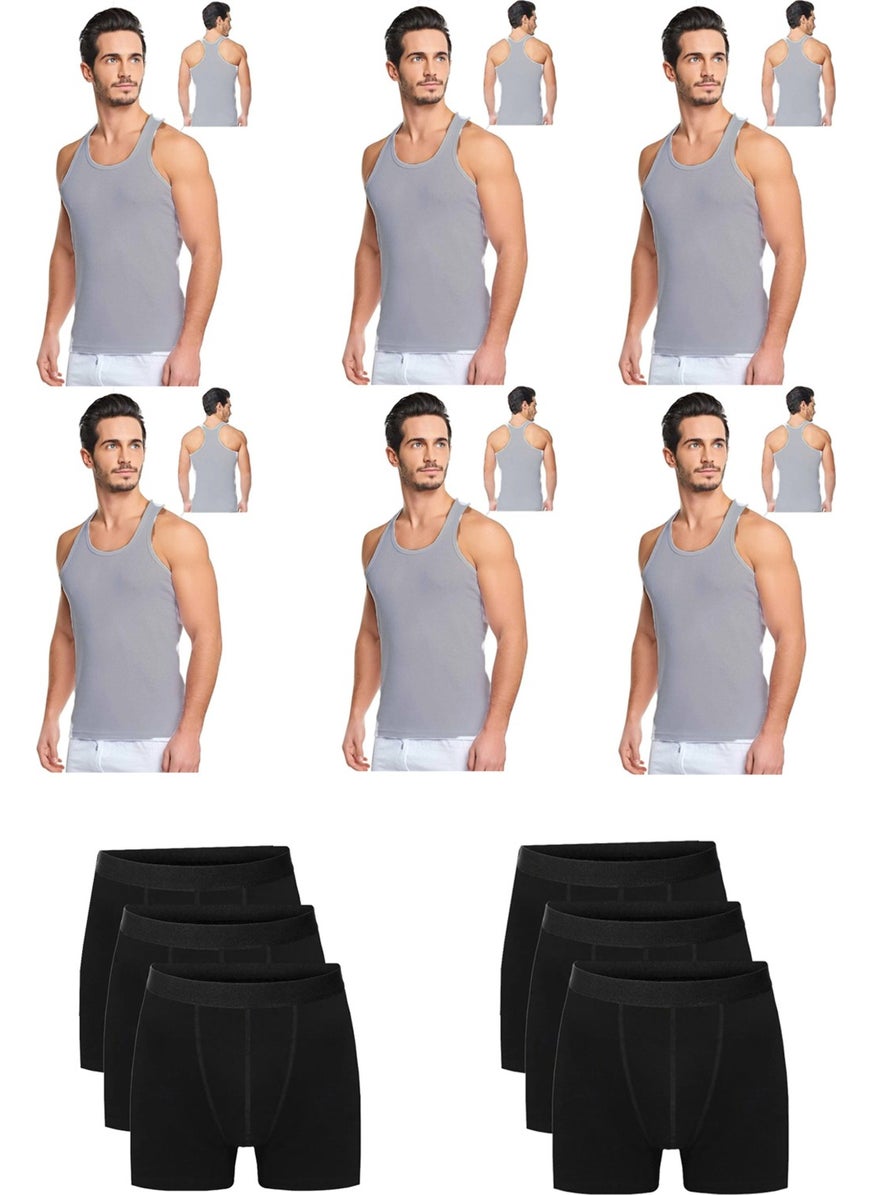 Belifanti Collection Men's Cotton 6-Piece Gray Sports Undershirt and 6-Piece Black Boxer 12 Piece Set  - Image 1