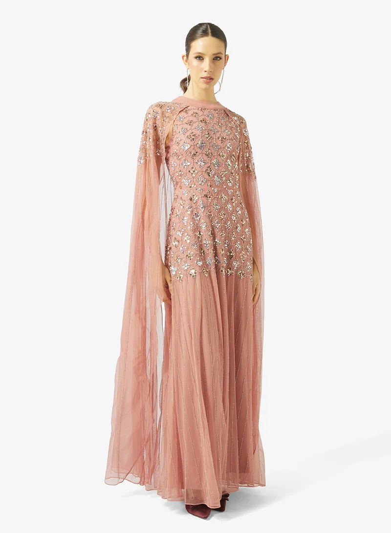 Amelia Rose embellished drape sleeve maxi dress