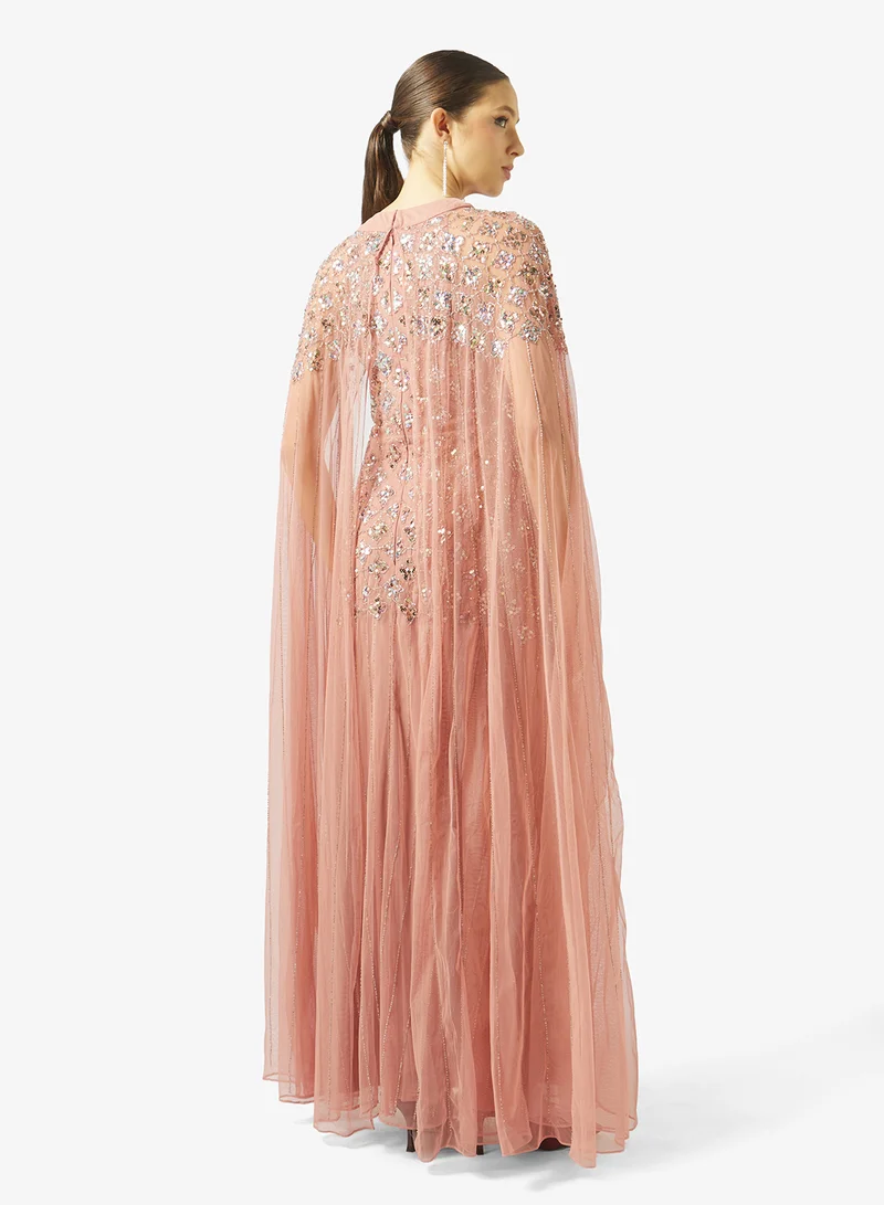 Amelia Rose embellished drape sleeve maxi dress